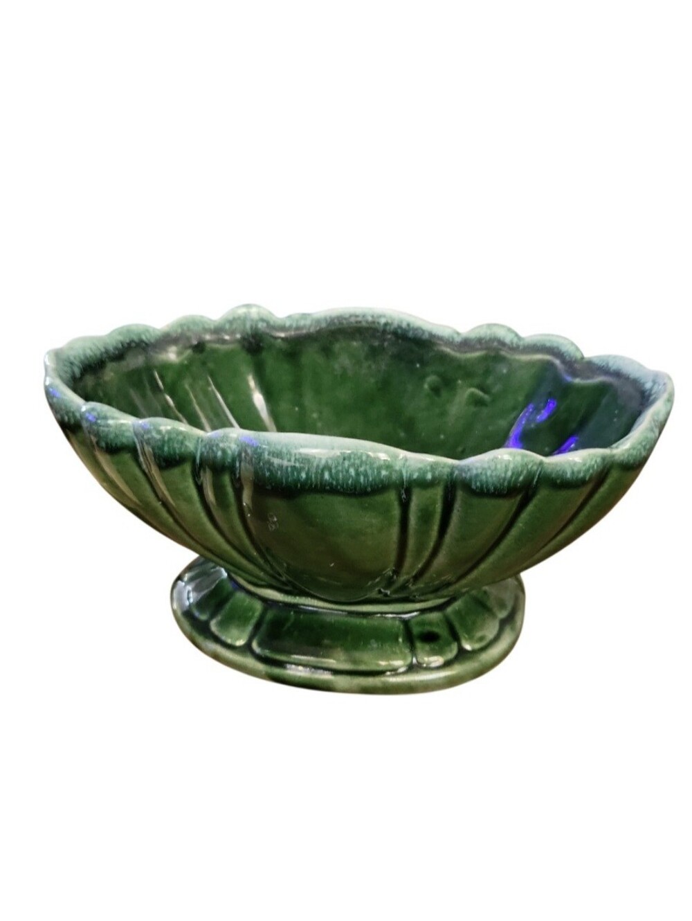 Vintage MCM Green Drip Glazed Pedestal Planter - Decor Bowl - USA